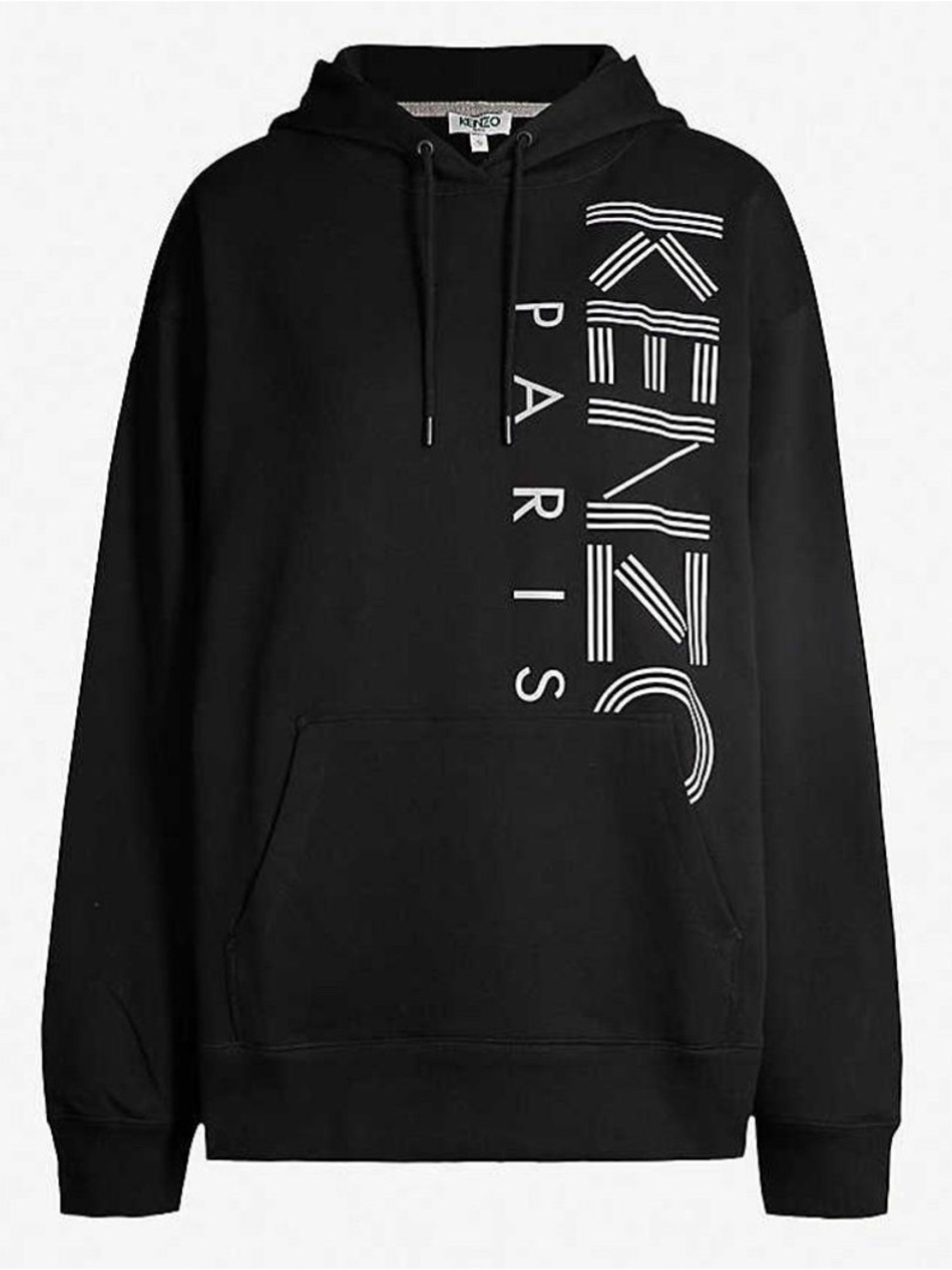 Kenzo Black Hoodie with Vertical White 'KENZO PARIS' Logo